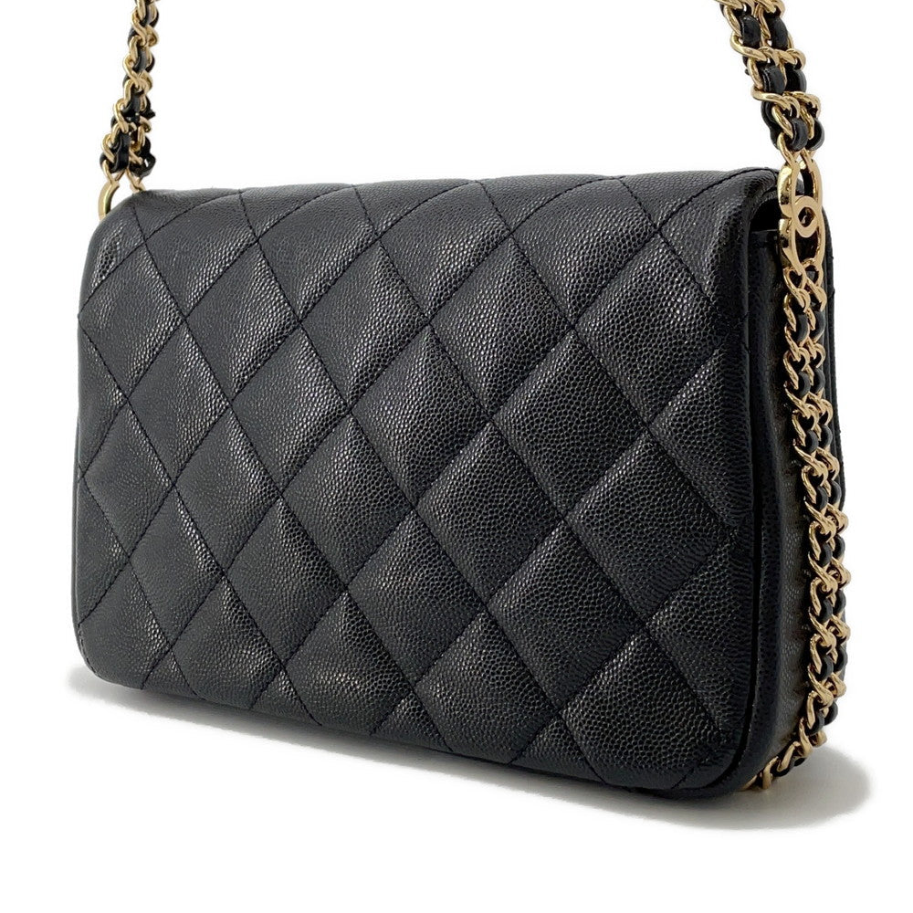 CHANEL Mini Matelasse ChainShoulder Bag BlackAS3757 Caviar Leather