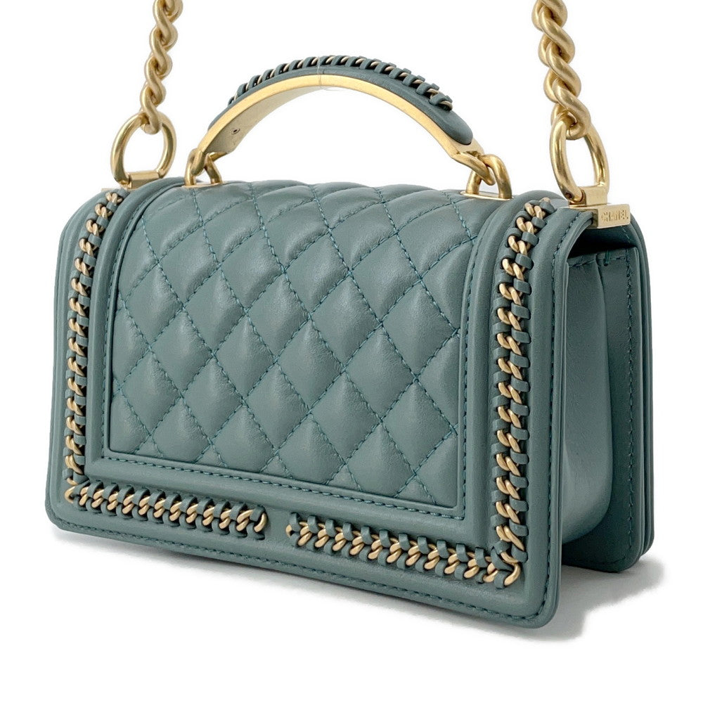 CHANEL Boy Chanel Blue GreenA94805 Lambskin Size 20