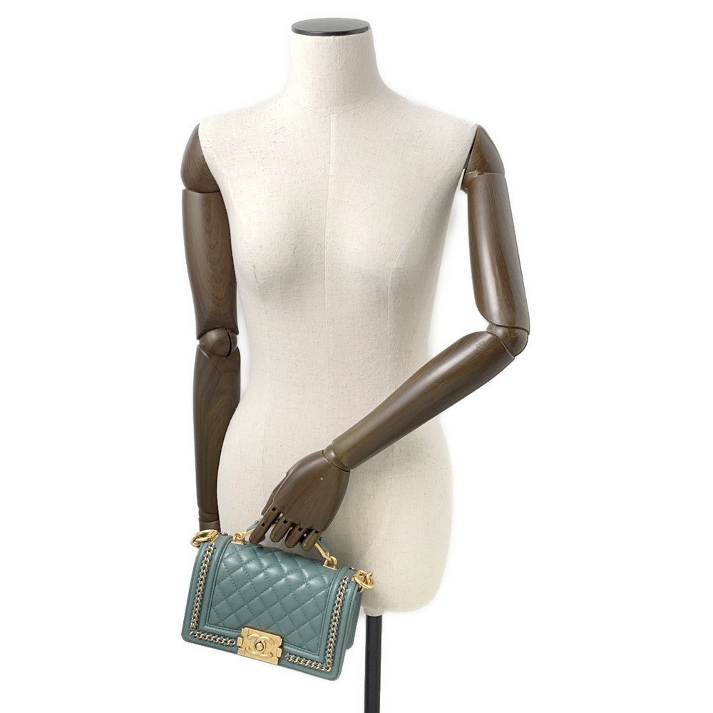 CHANEL Boy Chanel Blue GreenA94805 Lambskin Size 20