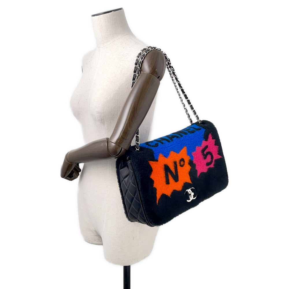 CHANEL No.5 Comic ChainShoulder Bag Black/MulticolorA92592 Mouton Lambskin