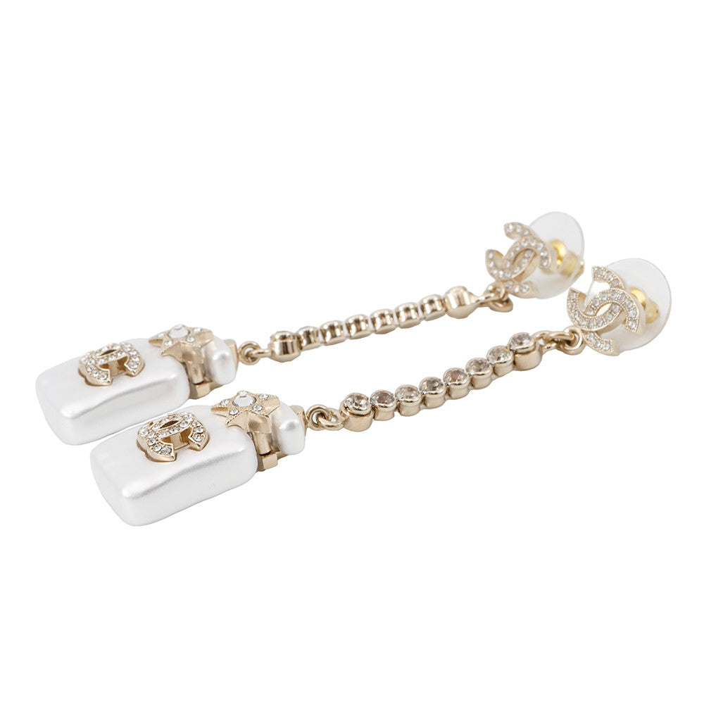 CHANEL Perfume Bottle Swing Earrings Metal Rhinestone