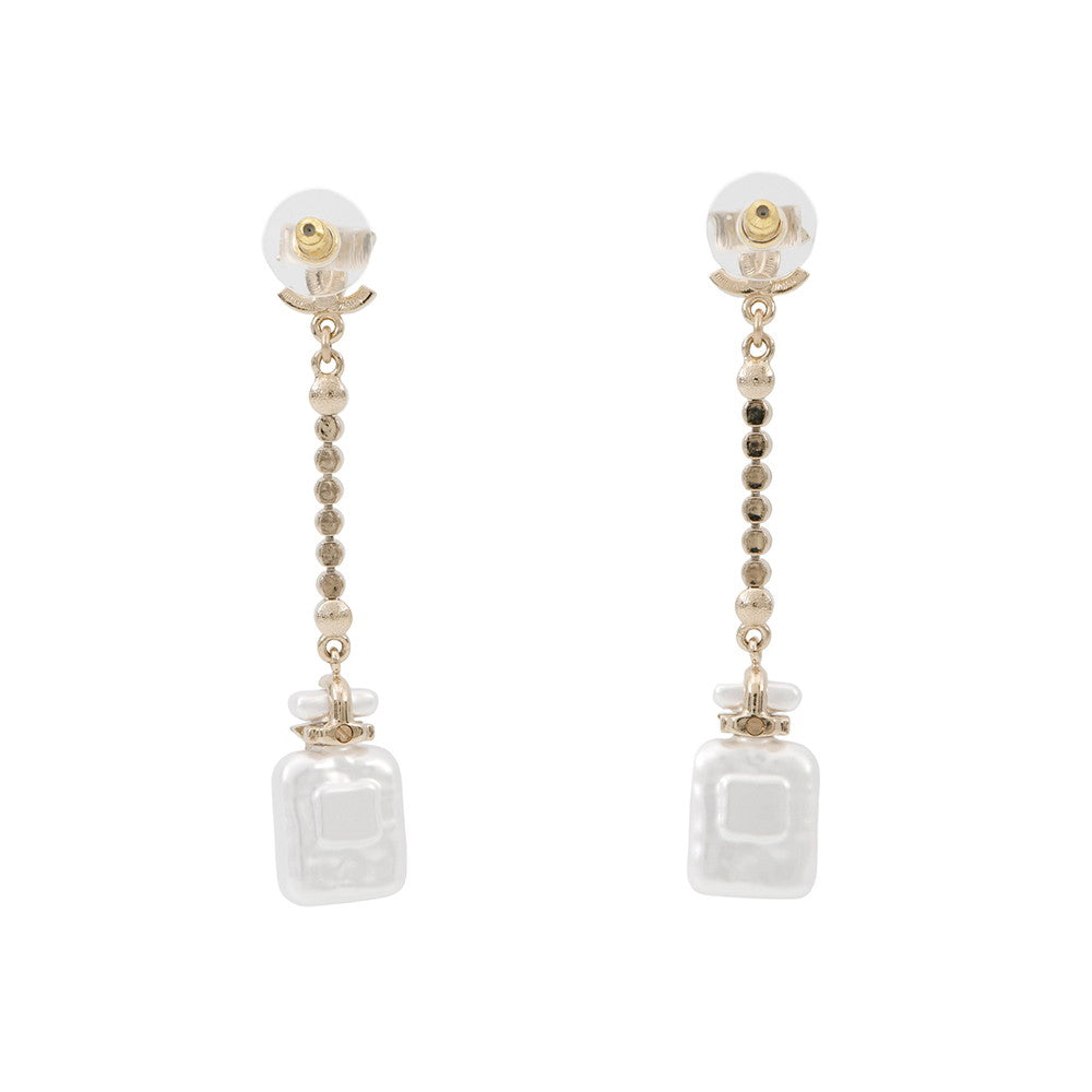 CHANEL Perfume Bottle Swing Earrings Metal Rhinestone