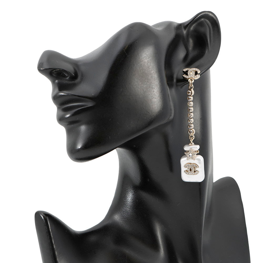 CHANEL Perfume Bottle Swing Earrings Metal Rhinestone