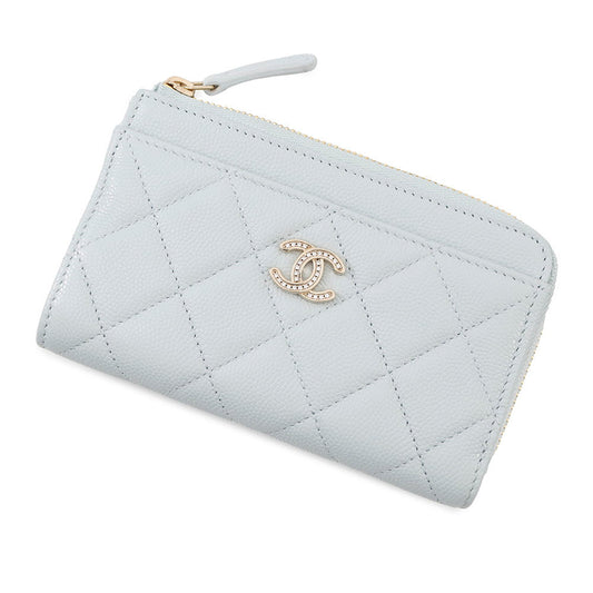 CHANEL Matelasse CC Logo Fragment Case Baby BlueAP4822 Caviar Leather/Rhinestone