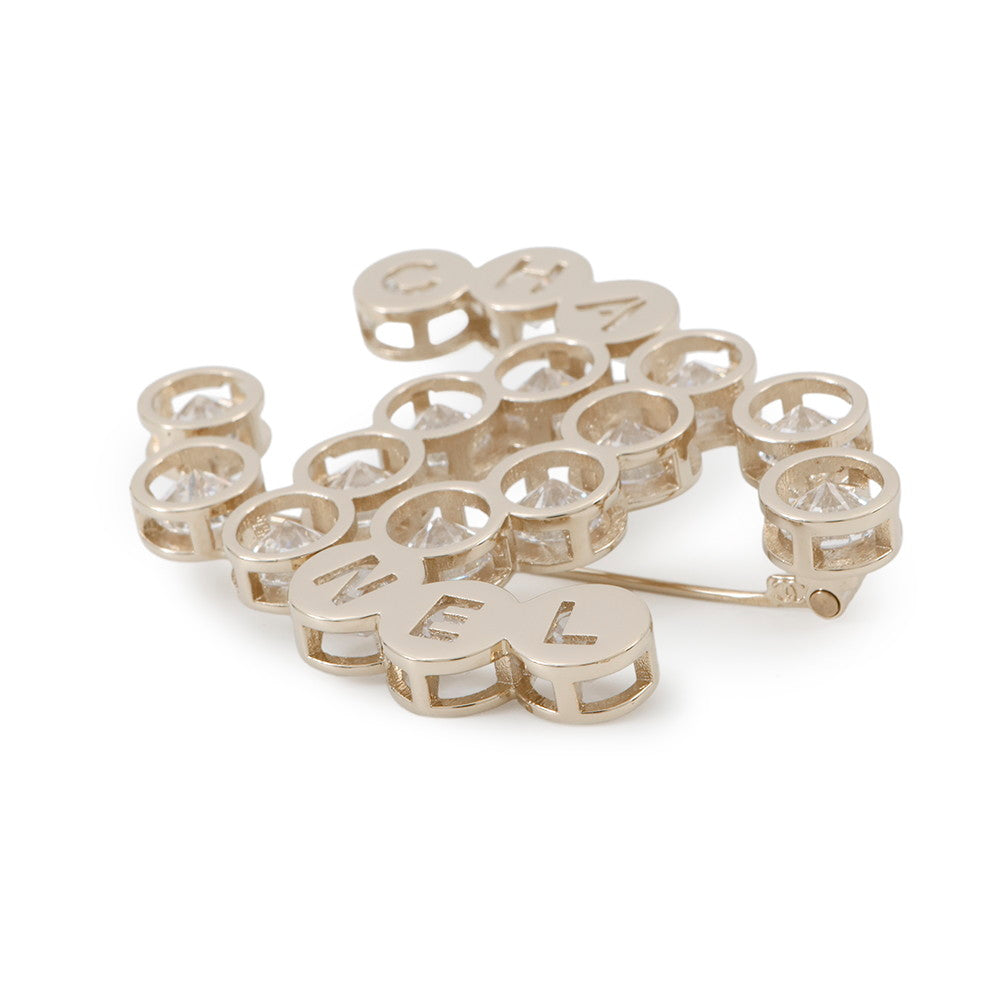 CHANEL CC Logo Brooch Rhinestone Gold Plated