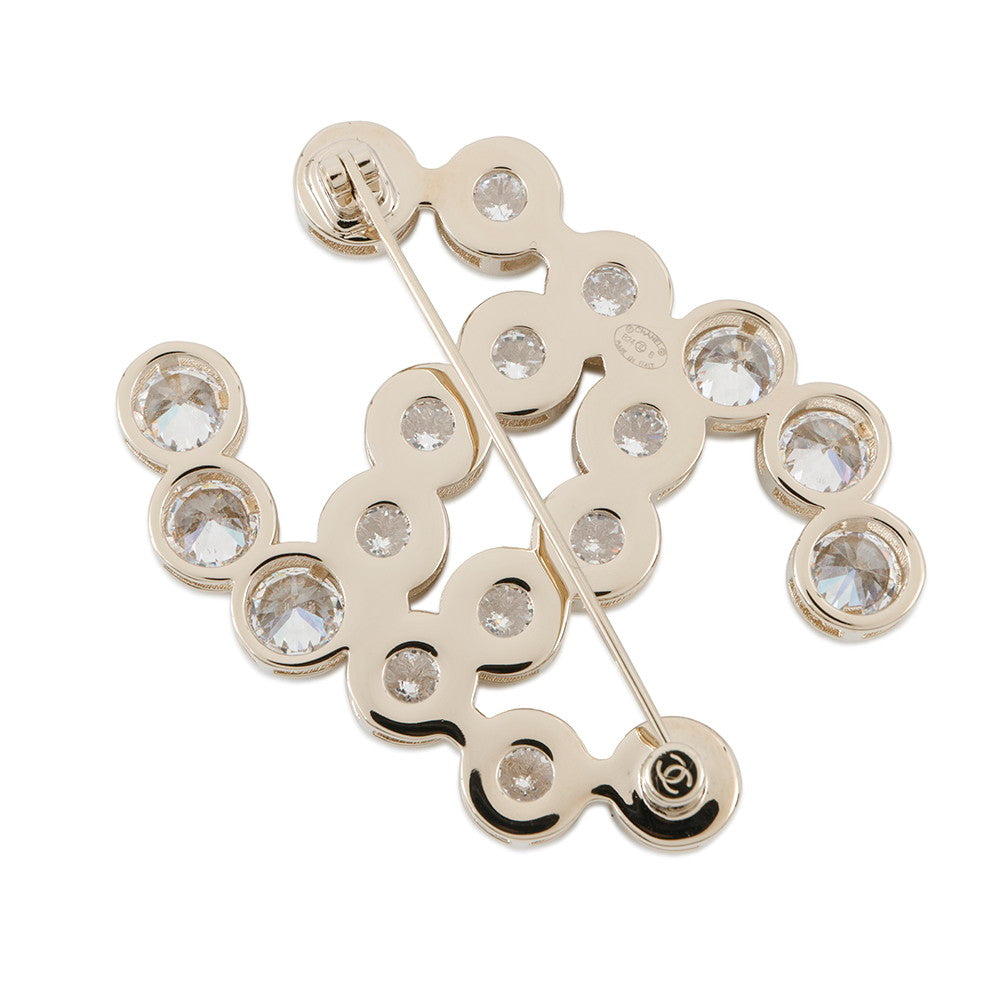 CHANEL CC Logo Brooch Rhinestone Gold Plated