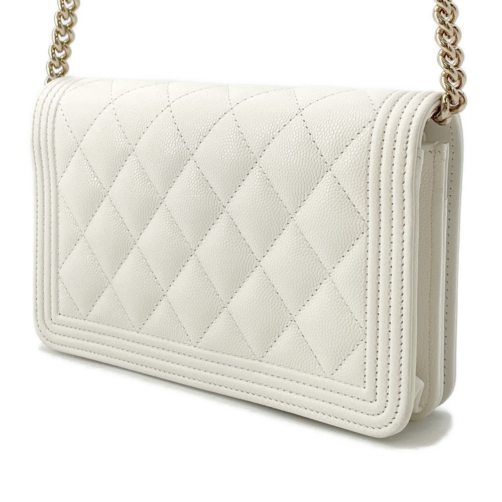 CHANEL Boy Chanel Chain Wallet WhiteAP1117 Caviar Leather