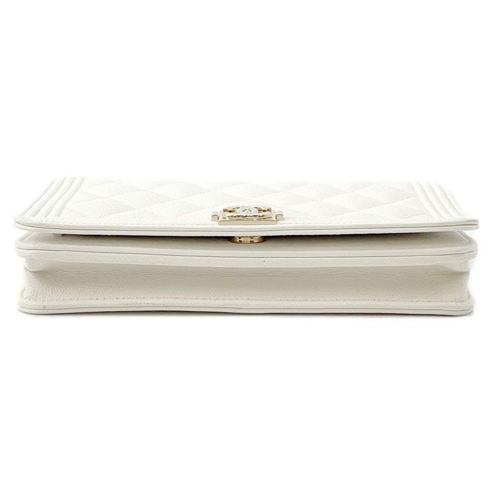 CHANEL Boy Chanel Chain Wallet WhiteAP1117 Caviar Leather