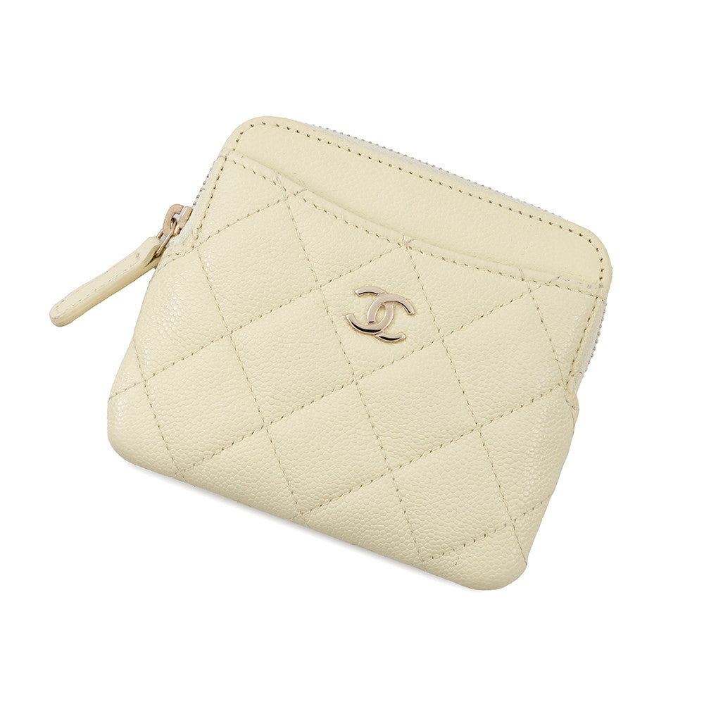 CHANEL Matelasse CC Logo Classic Zip Coin Purse Baby YellowAP2061 Caviar Leather