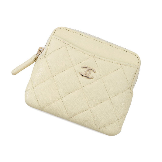 CHANEL Matelasse CC Logo Classic Zip Coin Purse Baby YellowAP2061 Caviar Leather