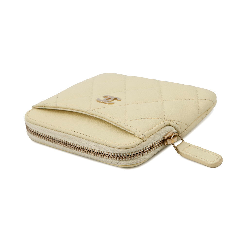 CHANEL Matelasse CC Logo Classic Zip Coin Purse Baby YellowAP2061 Caviar Leather