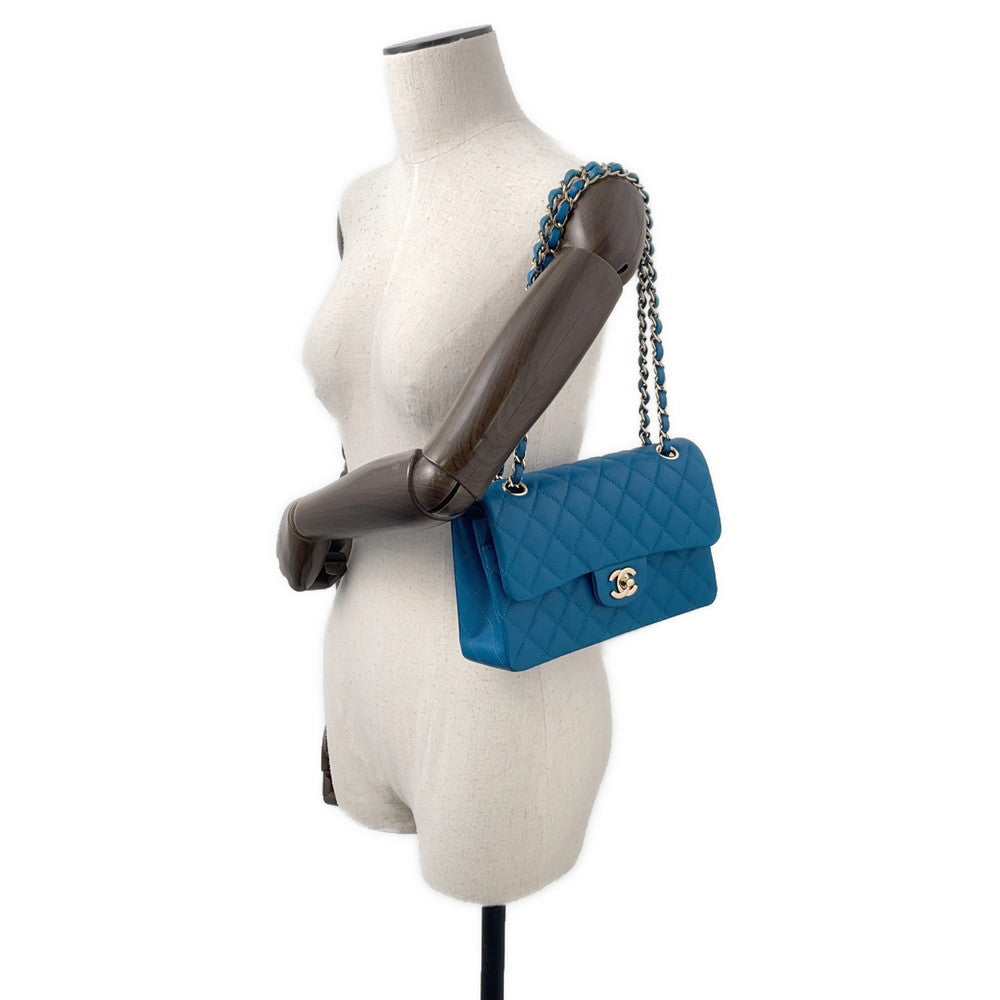 CHANEL Matelasse Double Flap ChainShoulder BlueA01113 Caviar Leather Size 23