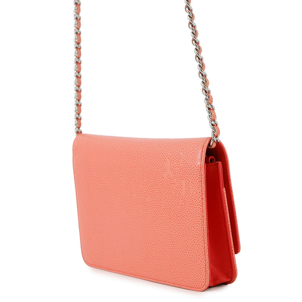 CHANEL CC Logo Chain Wallet salmon pinkA48654 Caviar Leather