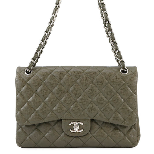 CHANEL Jumbo Matelasse Shoulder Bag KhakiA58600 Caviar Leather Size 30