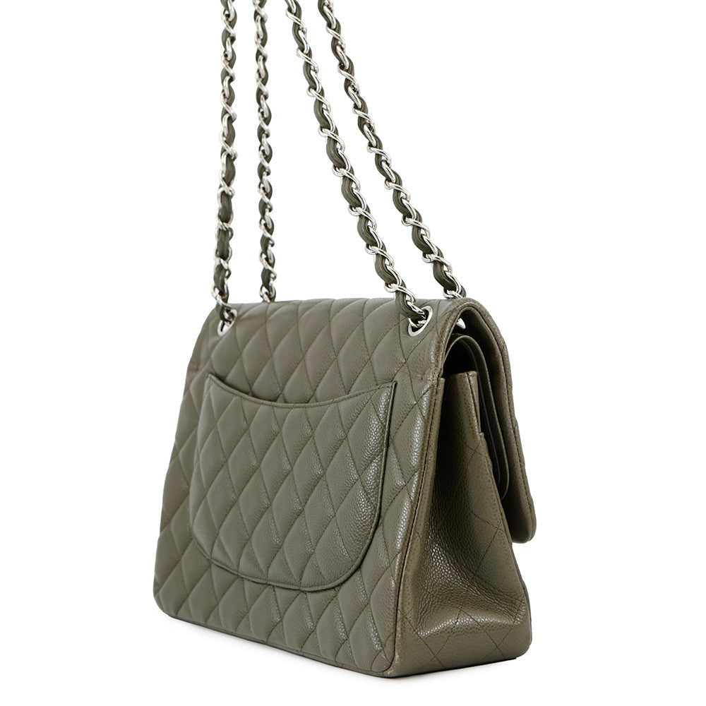 CHANEL Jumbo Matelasse Shoulder Bag KhakiA58600 Caviar Leather Size 30