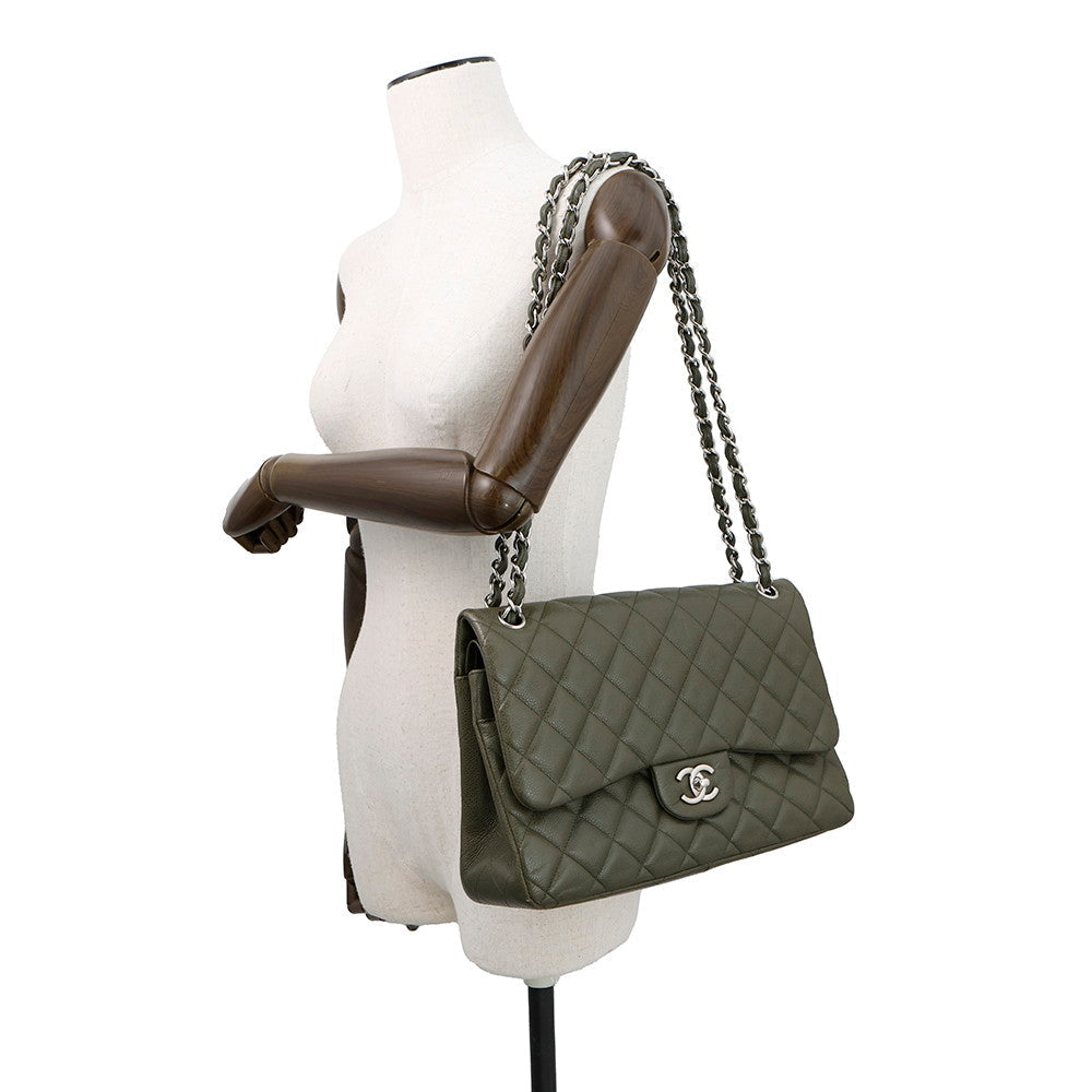 CHANEL Jumbo Matelasse Shoulder Bag KhakiA58600 Caviar Leather Size 30
