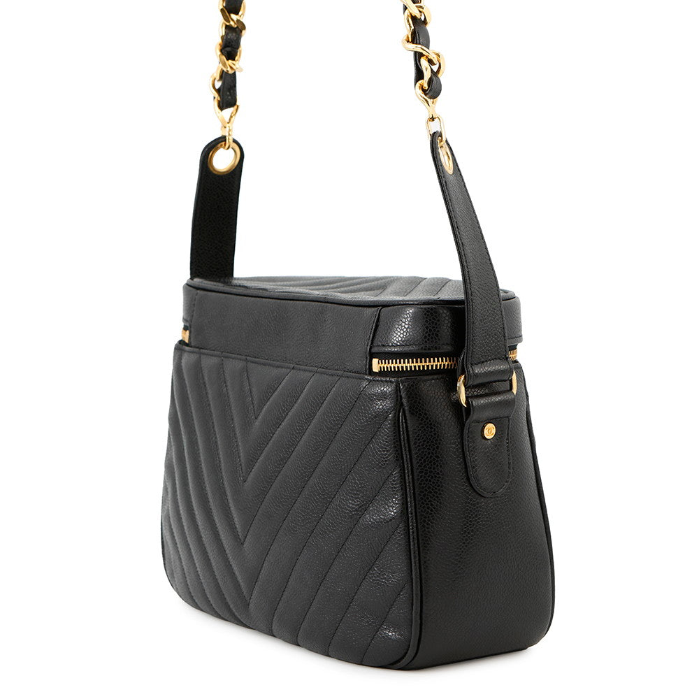 CHANEL V Stitch ChainShoulder Black Caviar Leather
