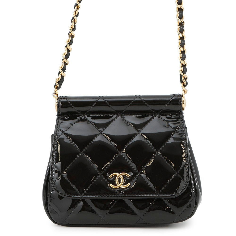 CHANEL Matelasse Mini Chain Shoulder Bag BlackAP3005 Patent Leather