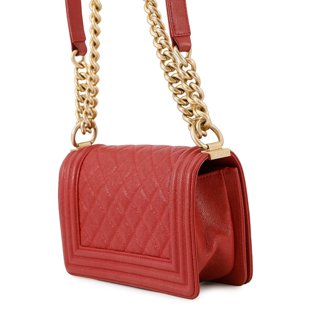CHANEL Boy Chanel ChainShoulder Red Caviar Leather