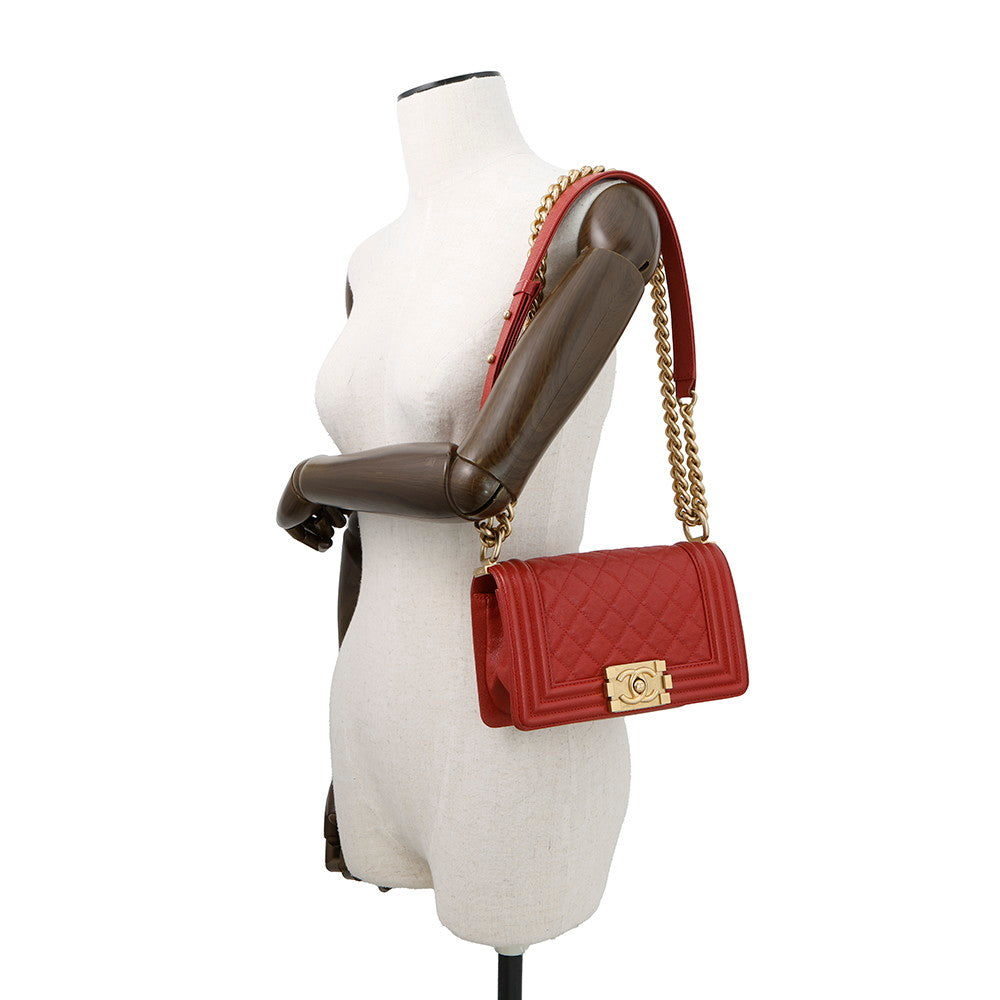CHANEL Boy Chanel ChainShoulder Red Caviar Leather