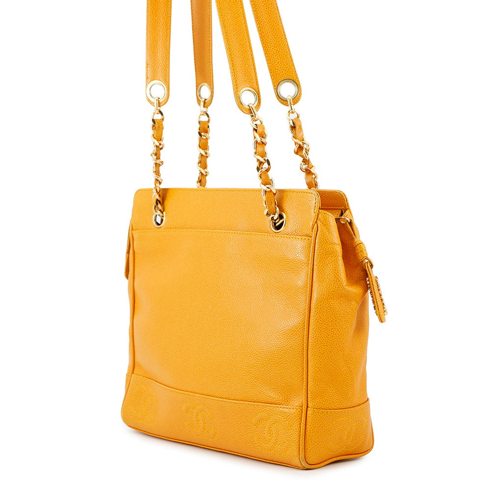 CHANEL Triple Coco Tote Bag Yellow Caviar Leather