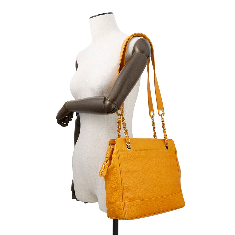 CHANEL Triple Coco Tote Bag Yellow Caviar Leather
