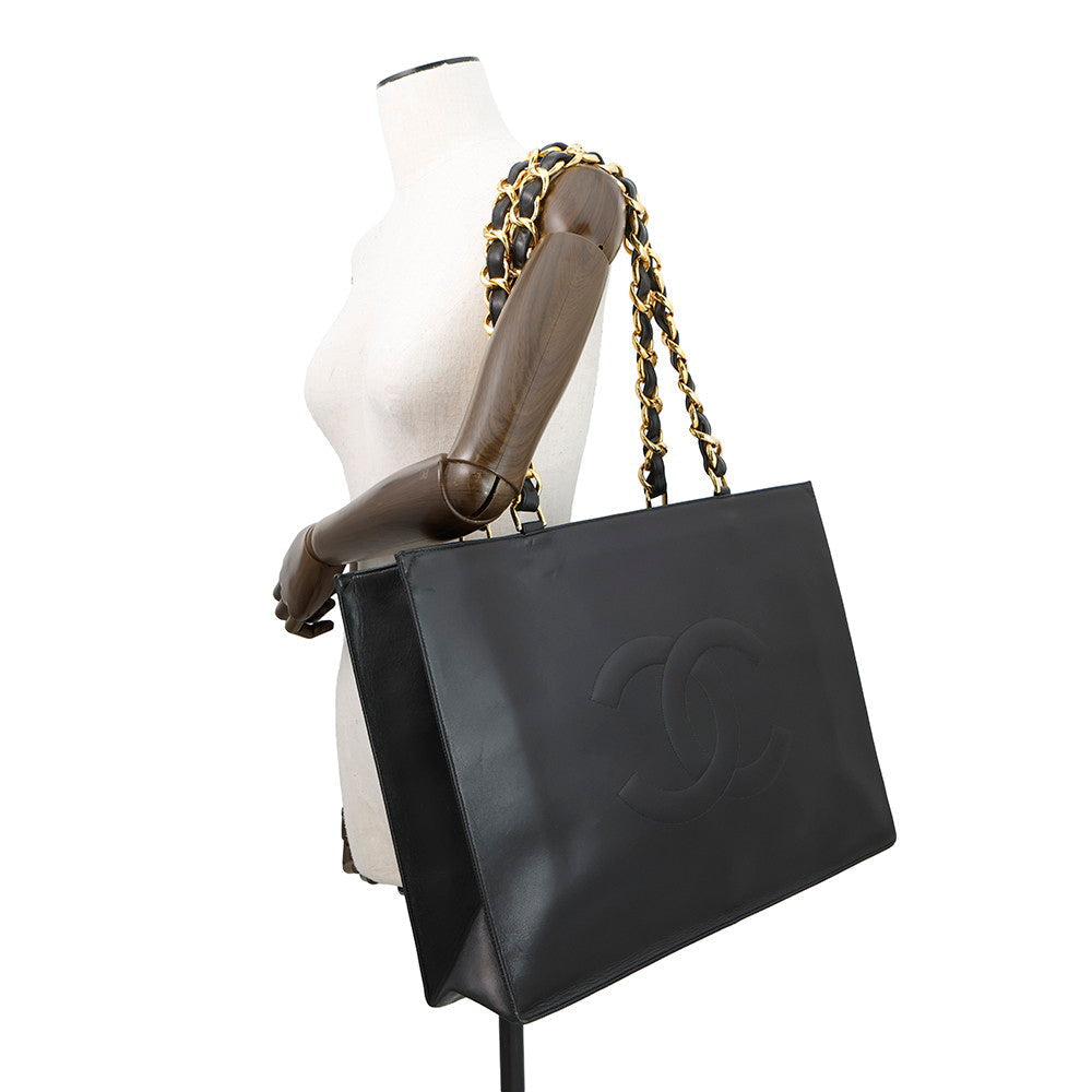 CHANEL CC Logo Chain Tote Black Lambskin