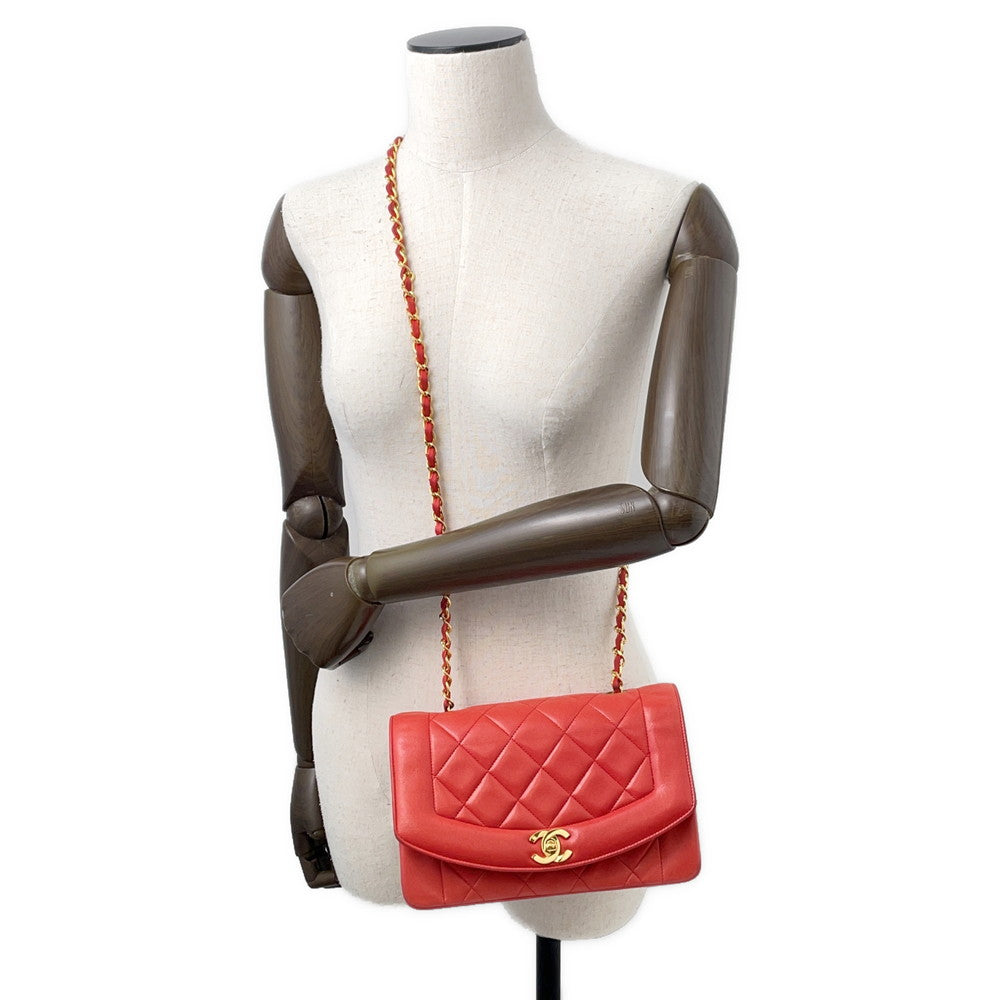 CHANEL Diana ChainShoulder Bag RedA01164 Lambskin Size 22