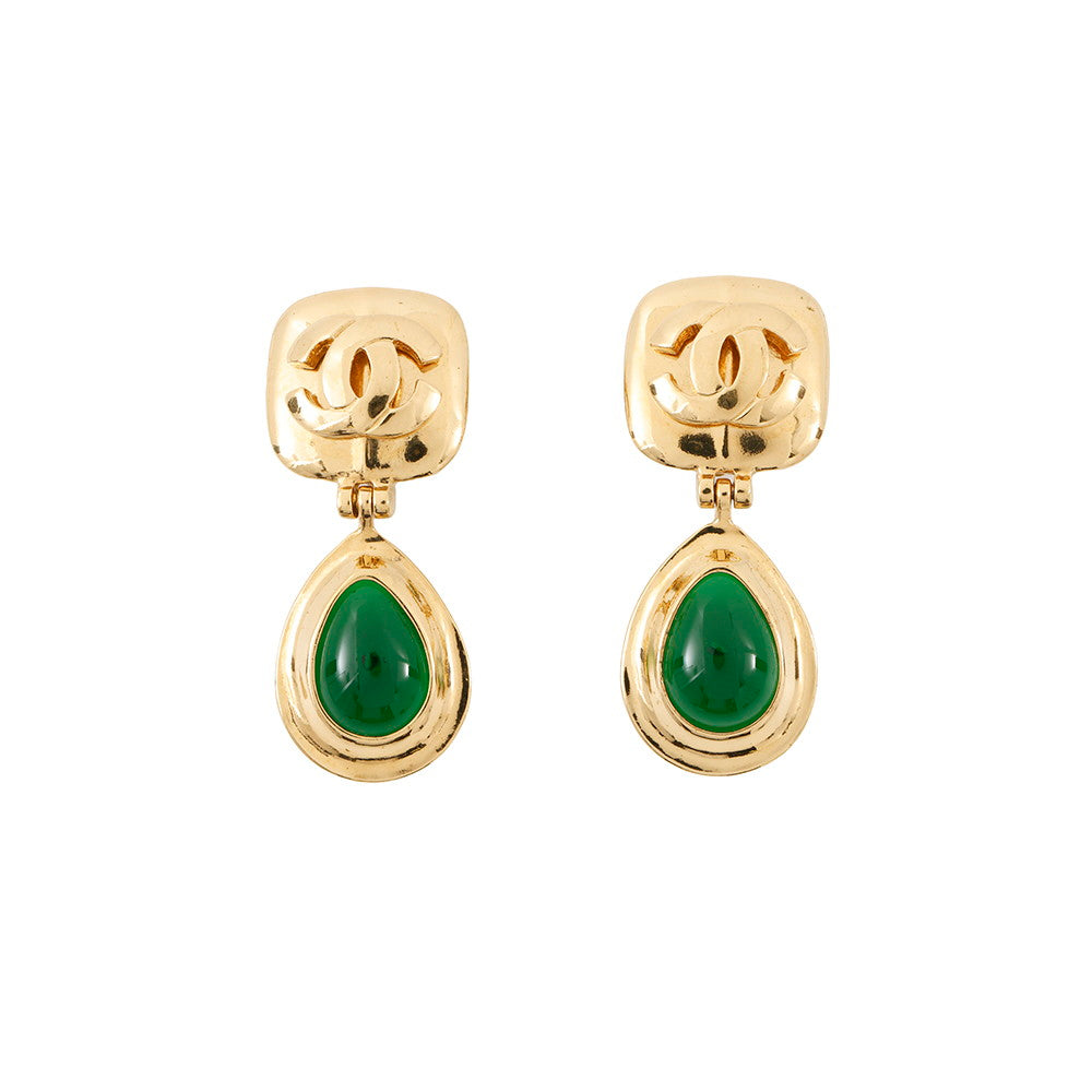 CHANEL Gripoa Swing Earrings Green Gold Plated Resin