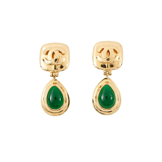CHANEL Gripoa Swing Earrings Green Gold Plated Resin