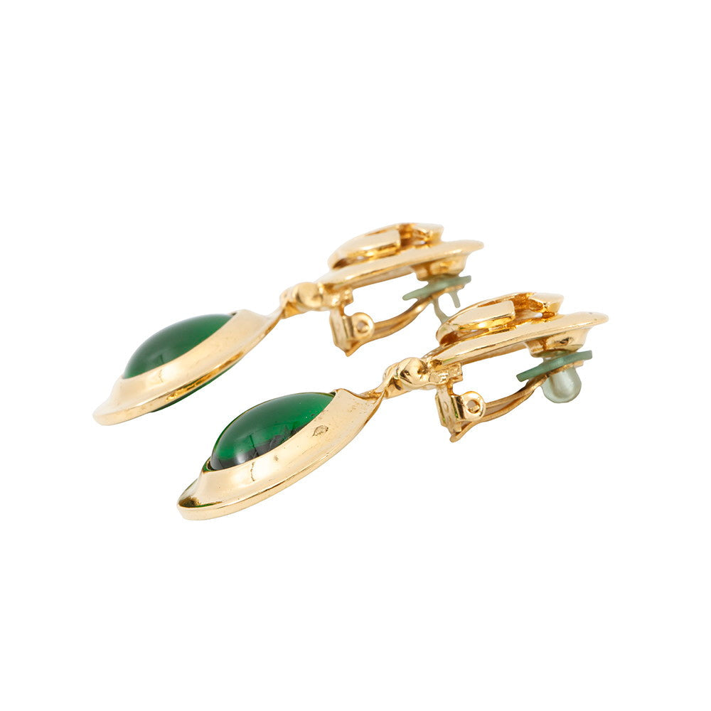 CHANEL Gripoa Swing Earrings Green Gold Plated Resin