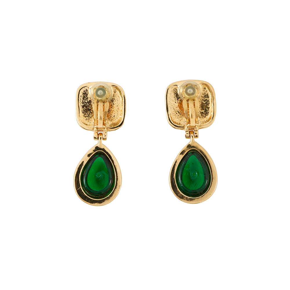 CHANEL Gripoa Swing Earrings Green Gold Plated Resin