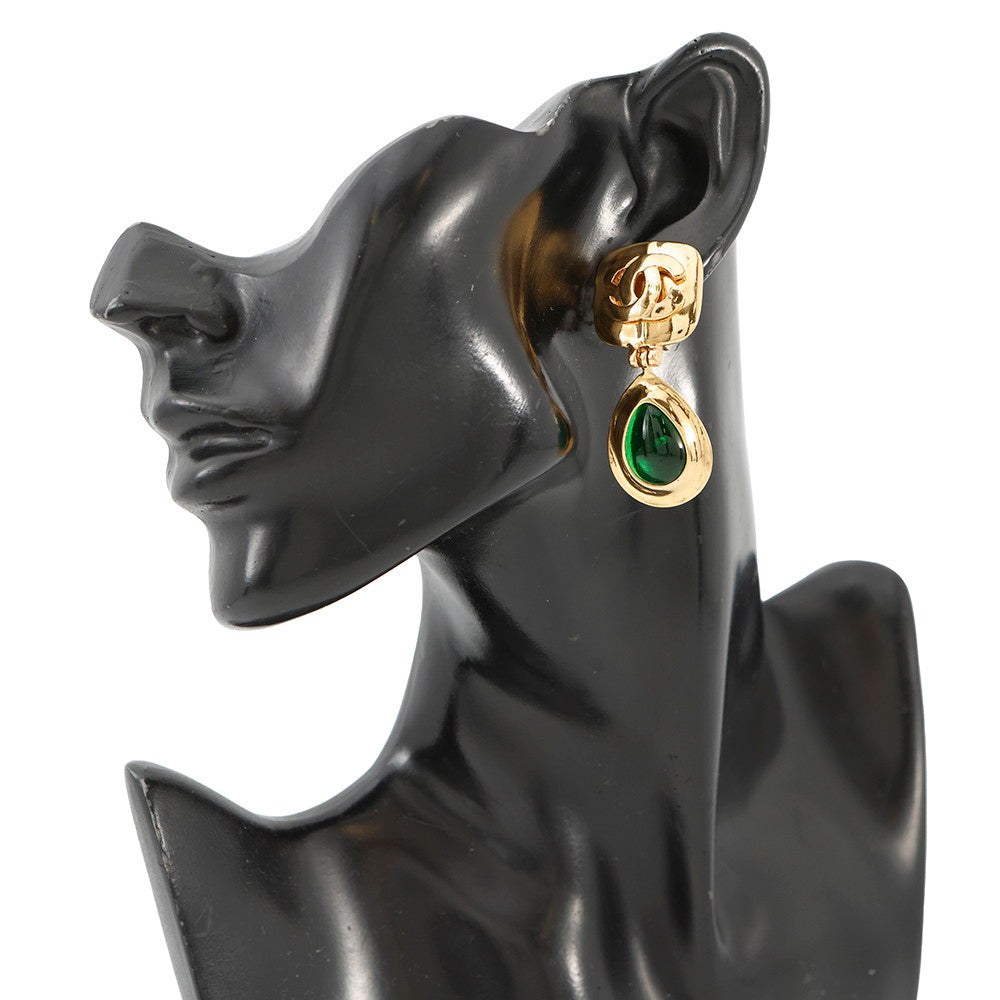 CHANEL Gripoa Swing Earrings Green Gold Plated Resin