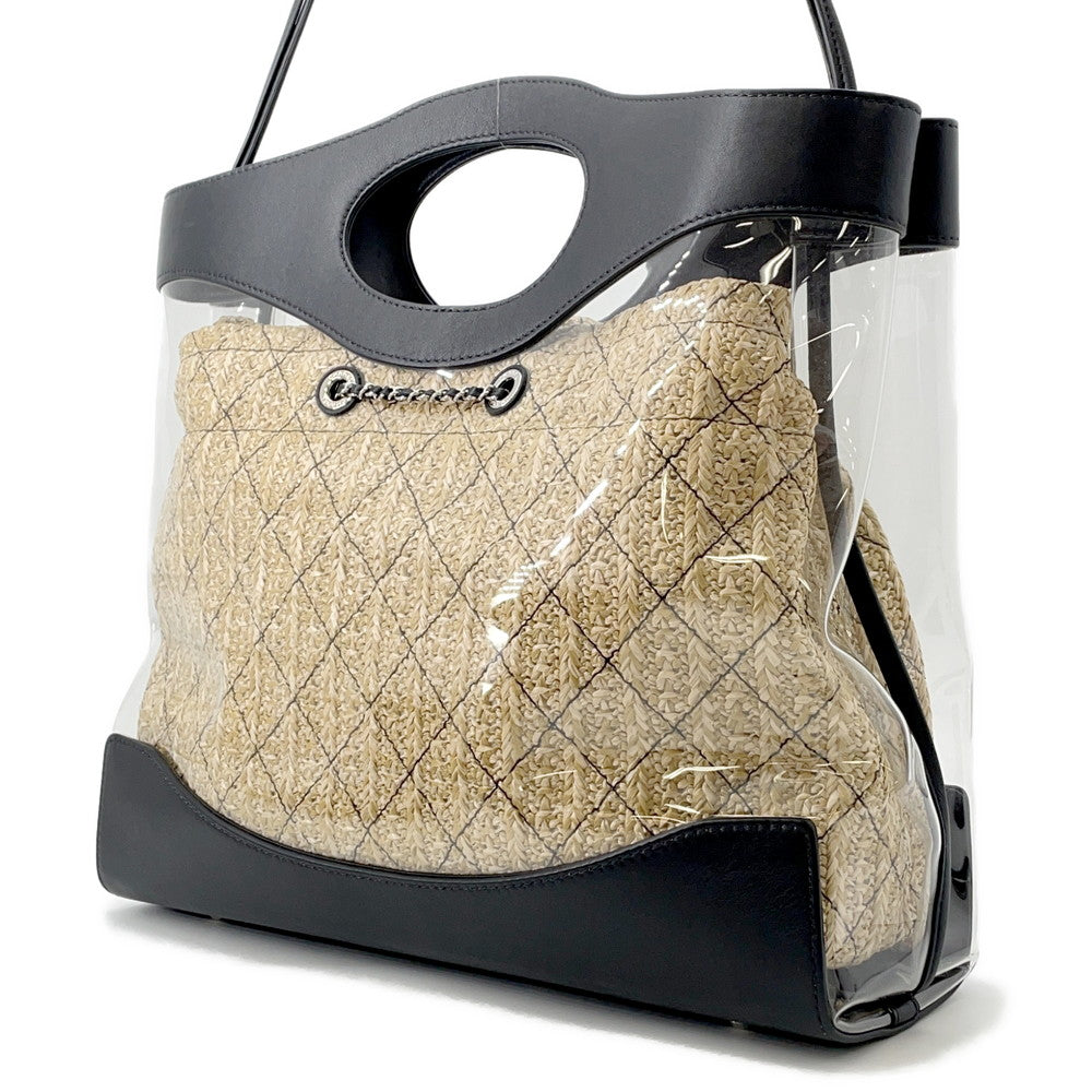 CHANEL Matelasse 2-Way Tote Transparent/Black/BeigeAS0517 Plastics Leather Raffia