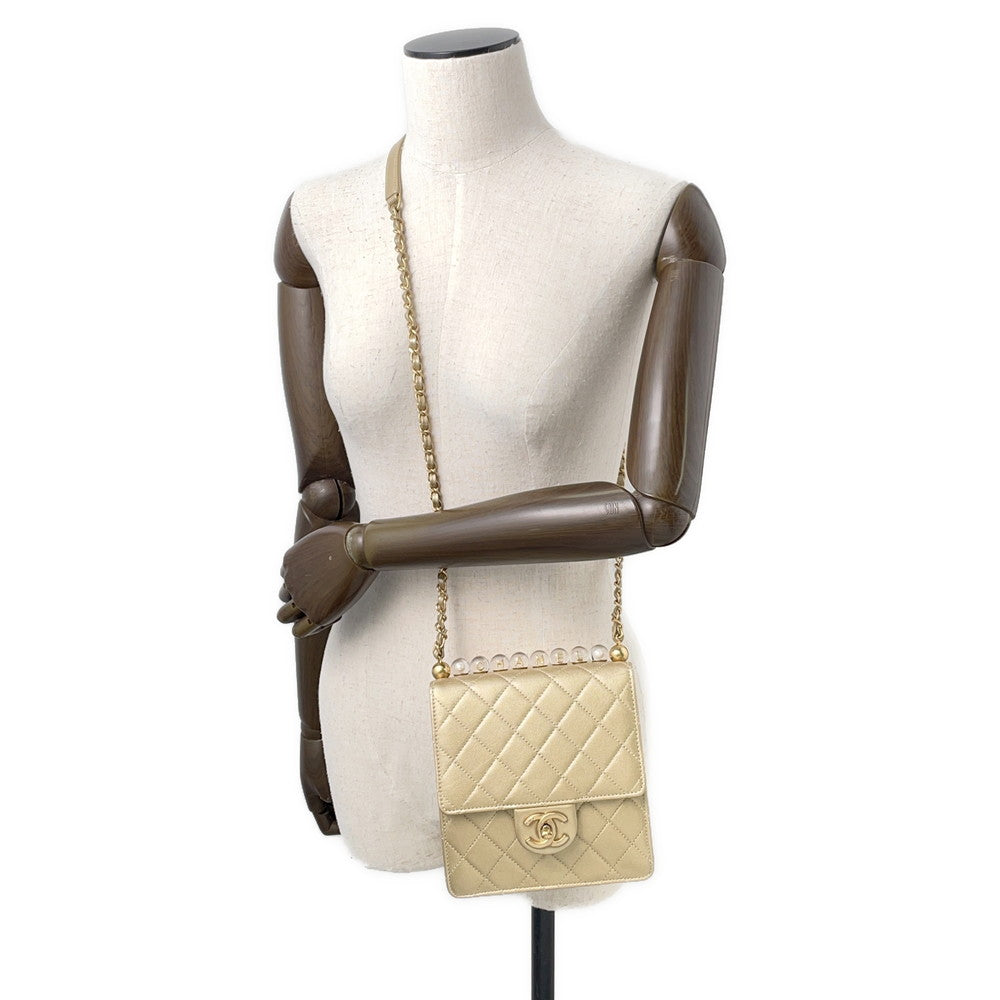 CHANEL Matelasse Clear Pearl Shoulder Bag GoldAS0584 Goatskin Leather