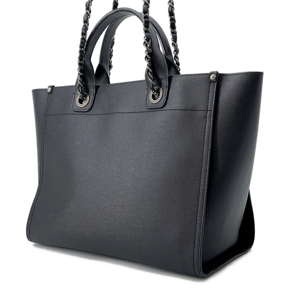 CHANEL Deauville Chain Tote Shopping Bag BlackA57069 Caviar Leather Size GM