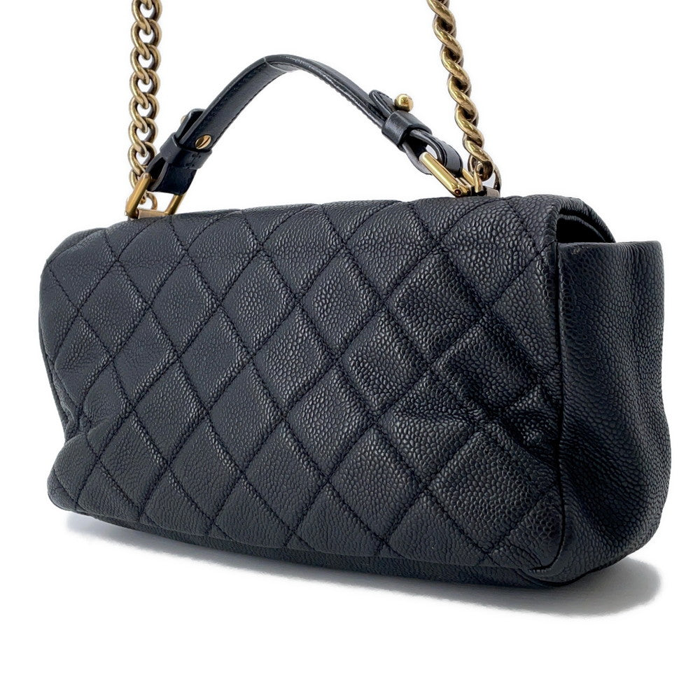 CHANEL Top handle 2way Chain Shoulder Black Caviar Leather