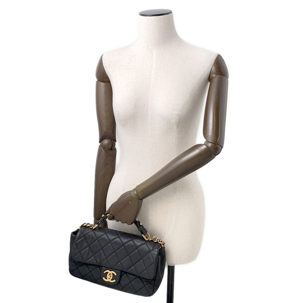 CHANEL Top handle 2way Chain Shoulder Black Caviar Leather
