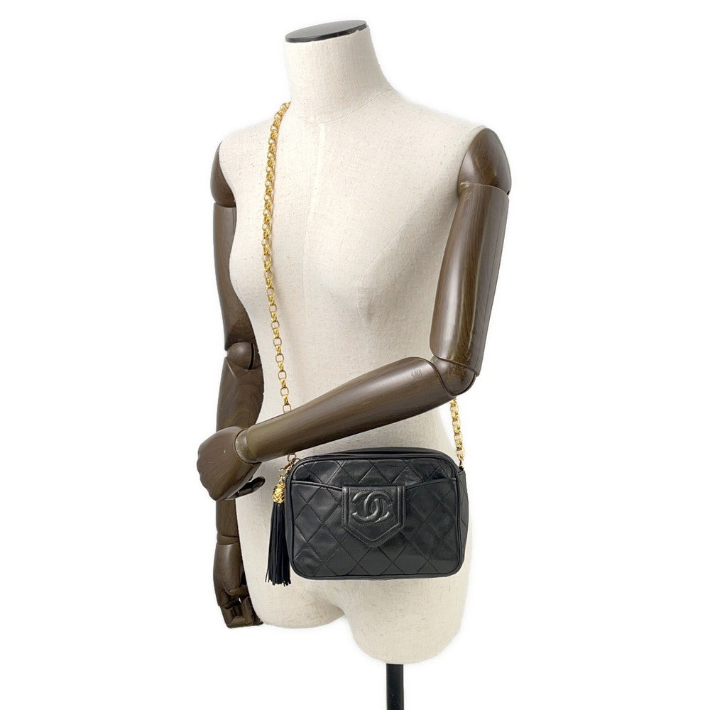 CHANEL Matelasse ChainShoulder Fringe Black Lambskin