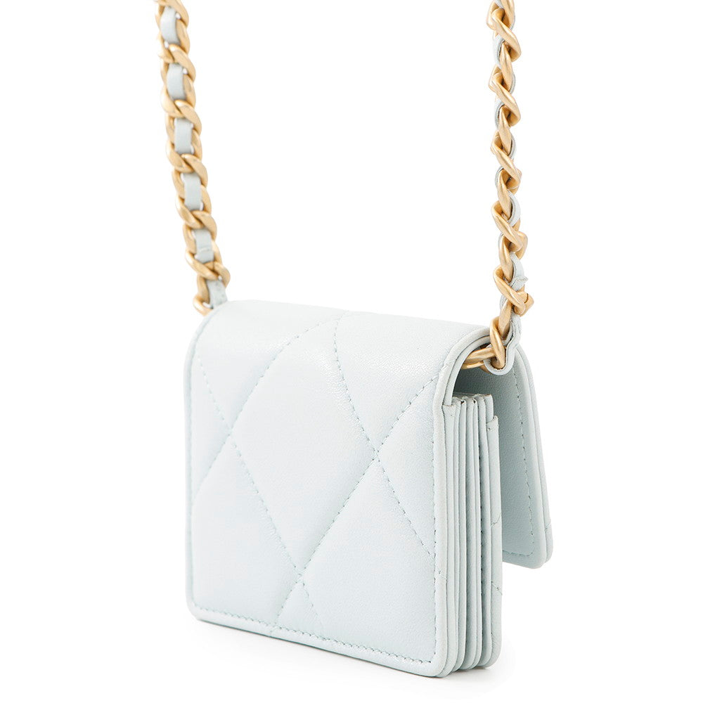 CHANEL CHANEL19 Matelasse Chain Wallet Light BlueAP1787 Lambskin