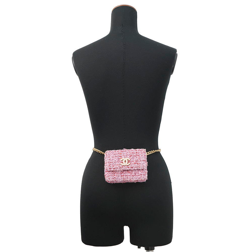 CHANEL Matelasse belt bag Pink Tweed
