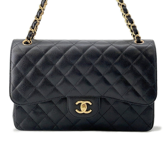 CHANEL Matelasse W Flap ChainShoulder Bag BlackA58600 Caviar Leather Size 30