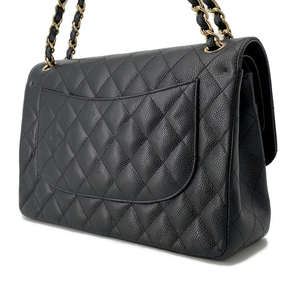 CHANEL Matelasse W Flap ChainShoulder Bag BlackA58600 Caviar Leather Size 30