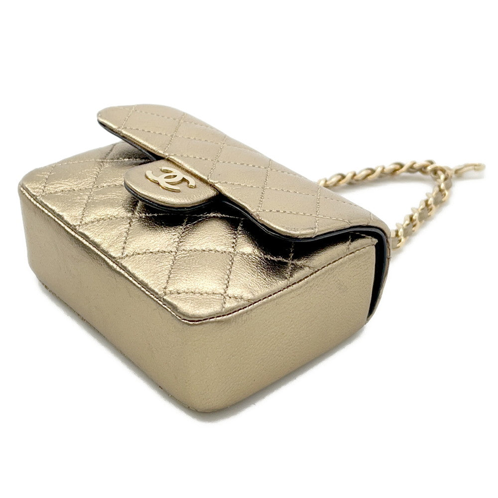 CHANEL Mini Mini Matelasse Bag Charm Gold Lambskin