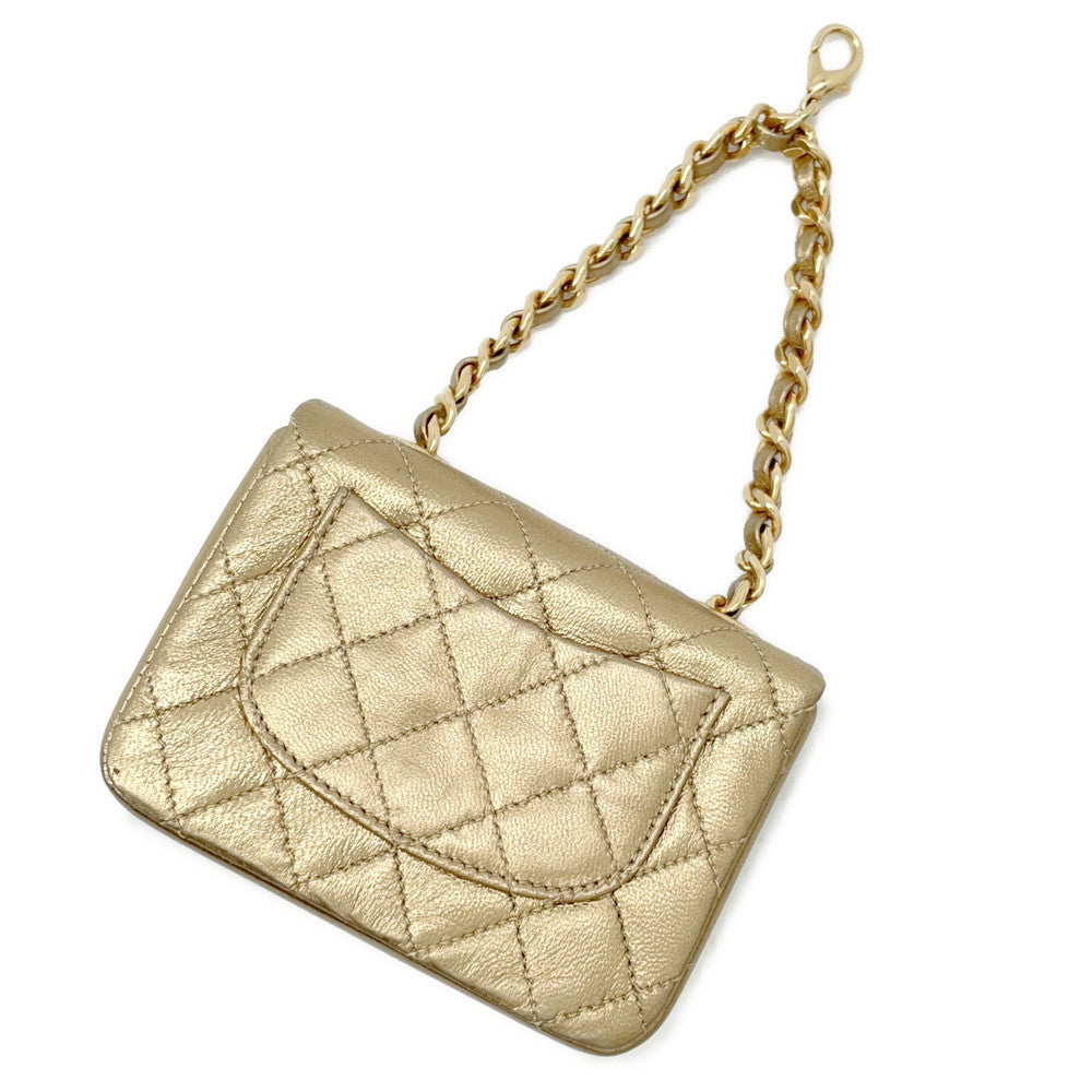CHANEL Mini Mini Matelasse Bag Charm Gold Lambskin