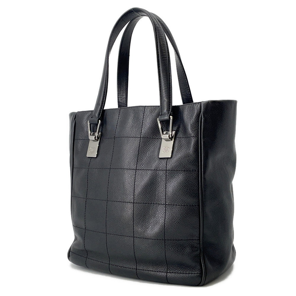 CHANEL Chocolate Bar Tote Bag Black Caviar Leather