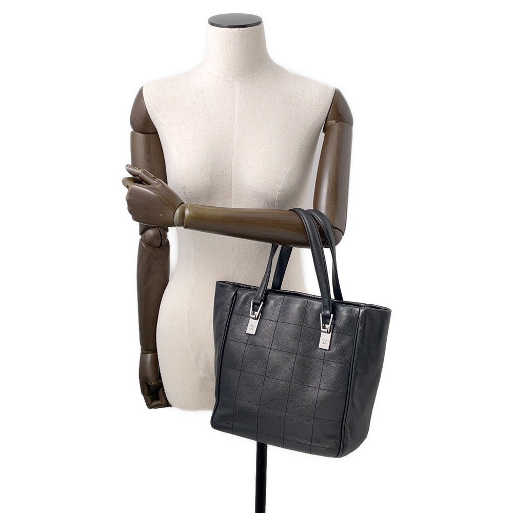 CHANEL Chocolate Bar Tote Bag Black Caviar Leather