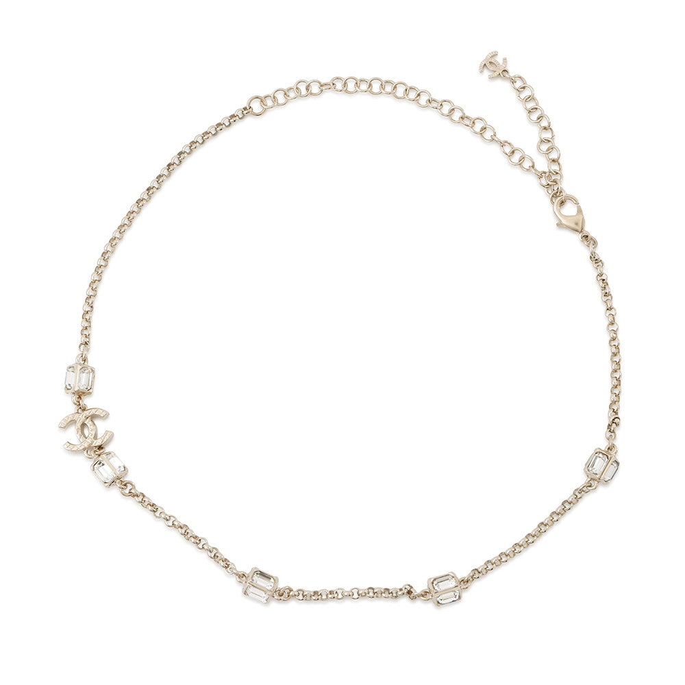 CHANEL CC Logo Necklace Metal Rhinestone