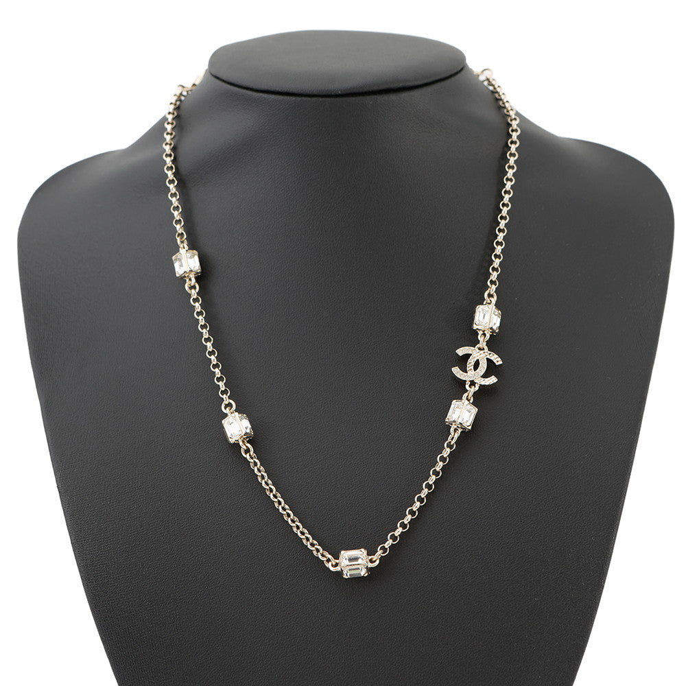 CHANEL CC Logo Necklace Metal Rhinestone