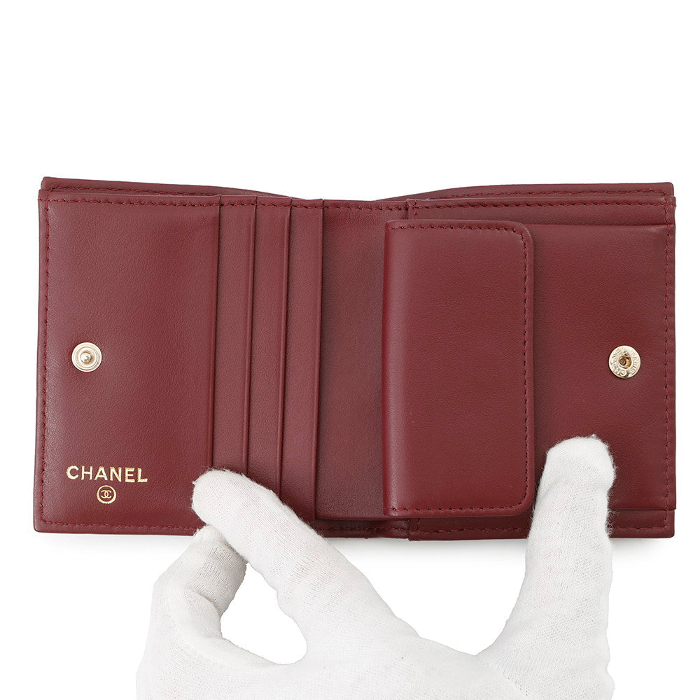 CHANEL Matelasse Compact Wallet BurgundyAP4806 Caviar Leather